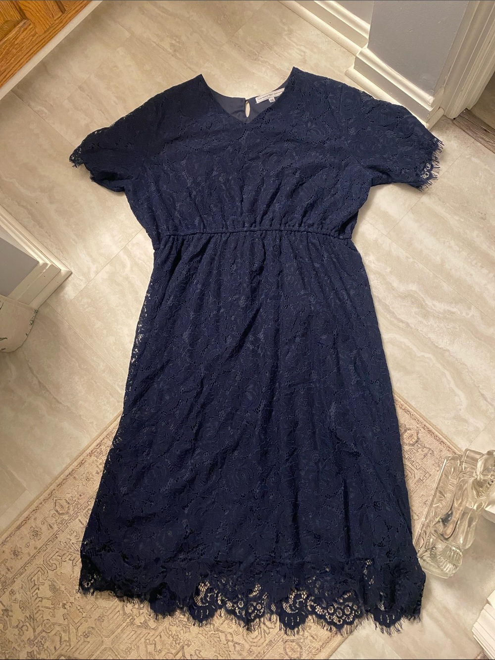 Main Street Exchange Women's Navy Lace “Odessa” Midi Dress with Short Sleeves